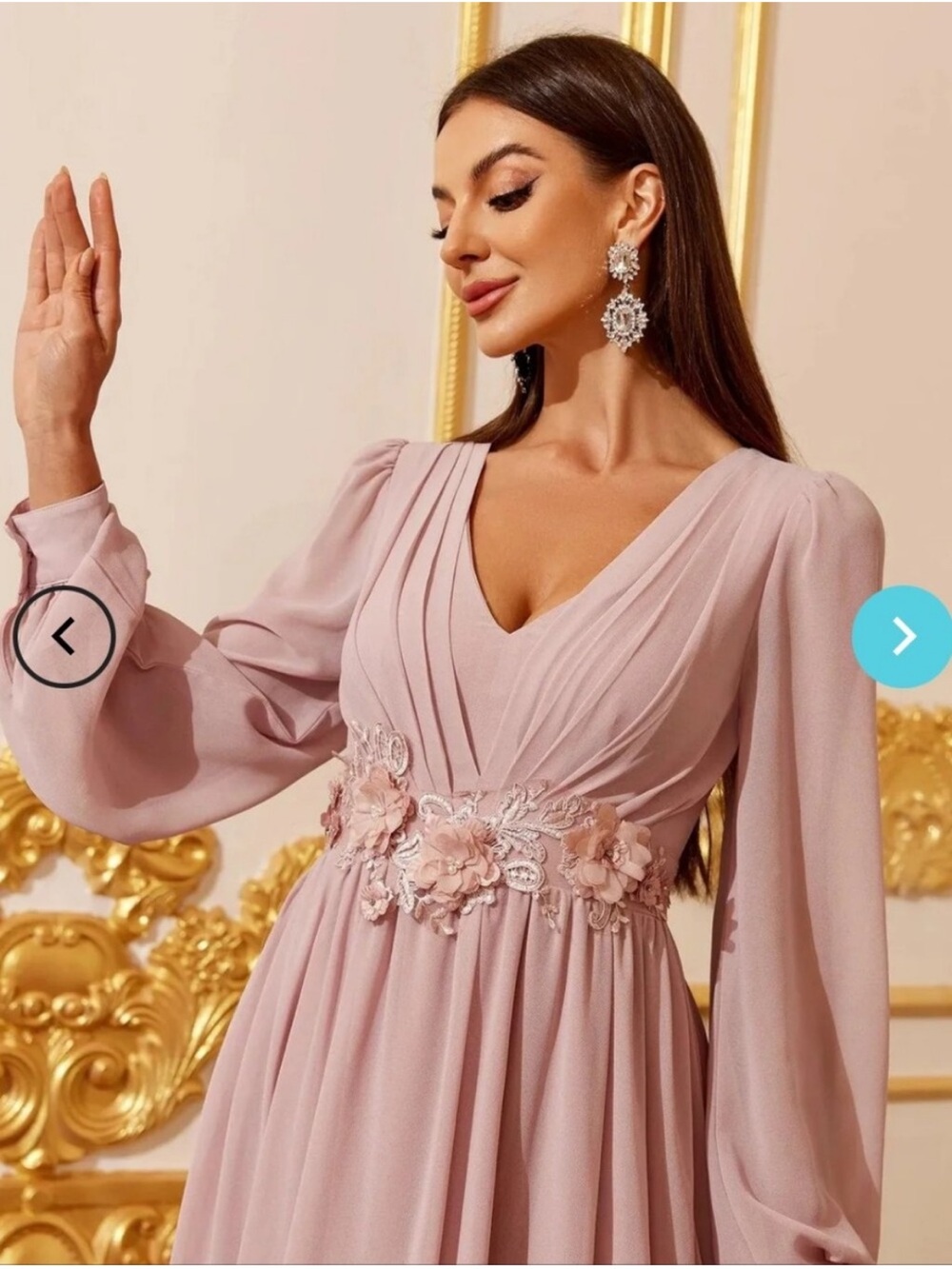 FAERIESTY Pink Lantern Sleeve Floral Chiffon Gown Maxi Dress Formal XL Large - Picture 3 of 11
